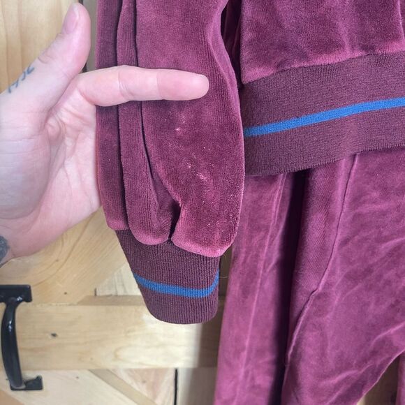 Vintage 70's Yves Saint Laurent YSL Maroon Velour Tracksuit Leisure Size Large - Picture 10 of 16